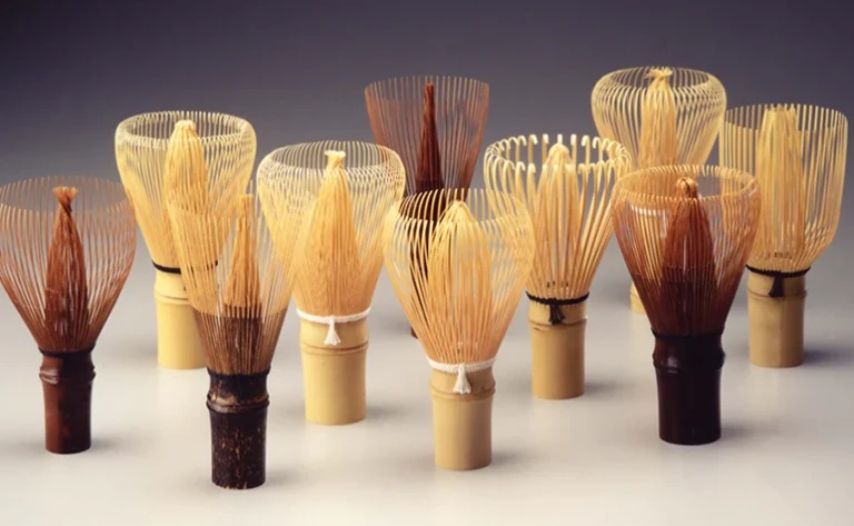 Bamboo matcha whisks, or chasen, in different shapes and colors.