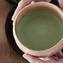 Finished bowl of Japanese-style whisked matcha with a smooth layer of fine foam.