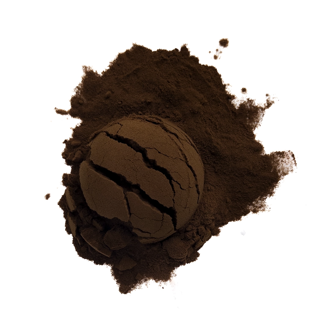 Instant Assam black tea powder, reddish-brown fine powder, classic deep malty profile.