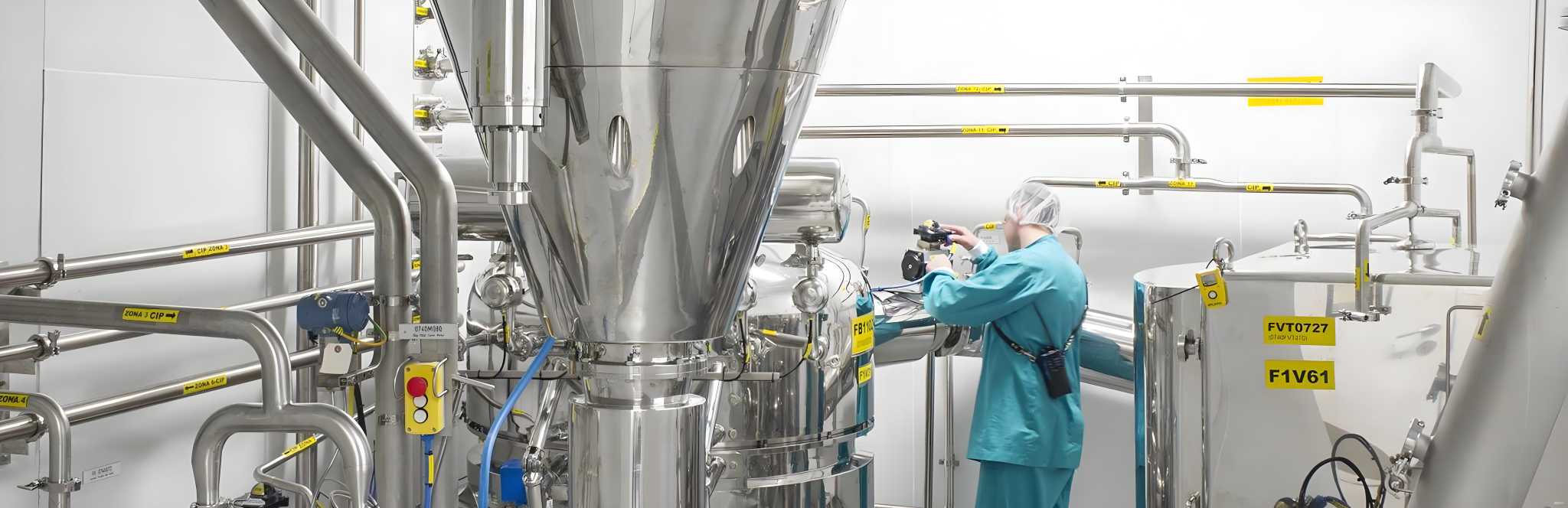 Industrial spray drying line used in instant tea powder production.